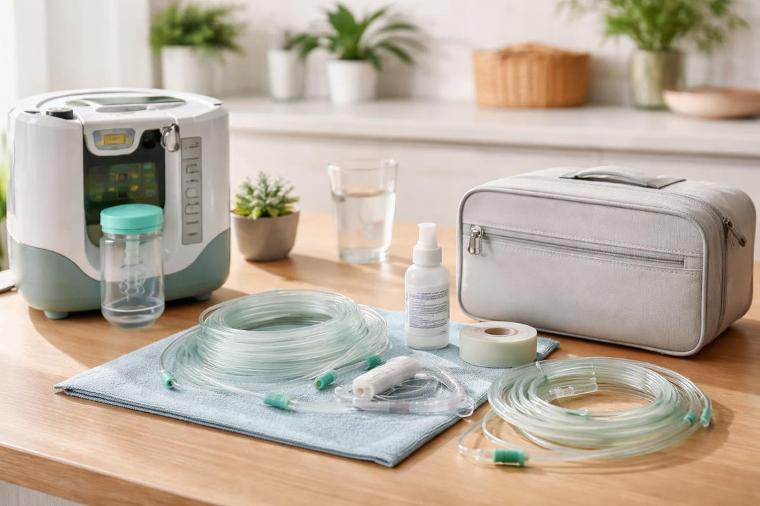 Beginner oxygen therapy accessories laid out for daily comfort