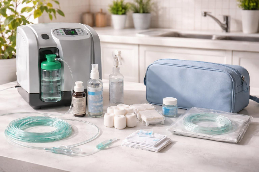 Beginner oxygen therapy accessories laid out for safe use
