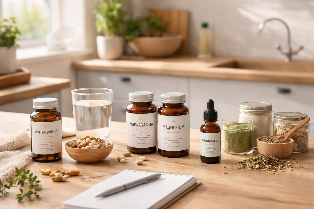 Beginner choosing alternative medicine products at home in UK