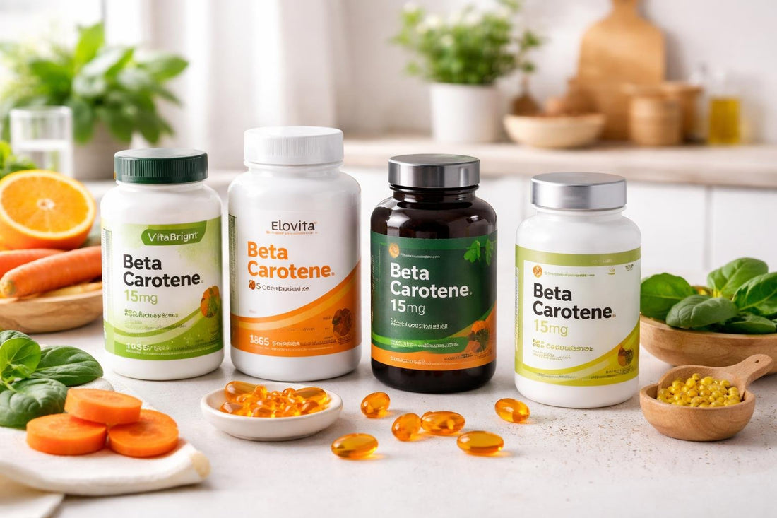 selection of beta carotene supplements and labels UK