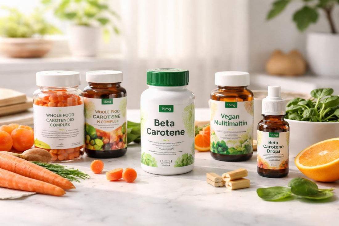 selection of beta carotene vegan supplements and alternatives