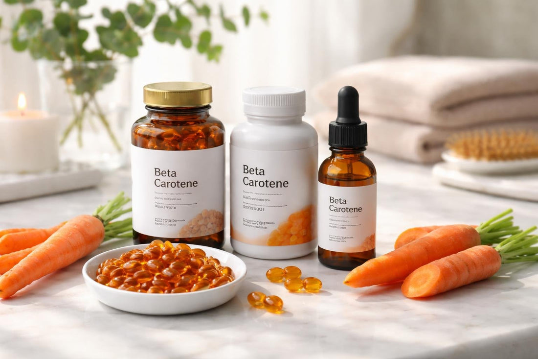Beta carotene capsules and carrots for skin support
