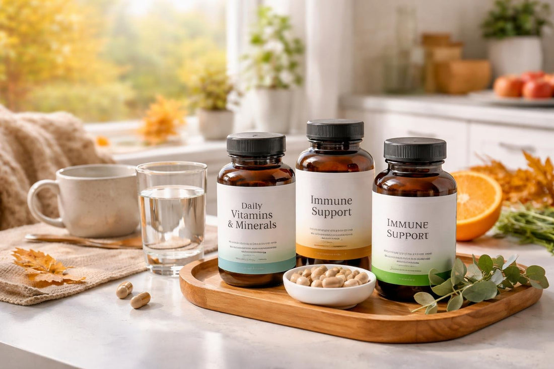 Blended vitamin and mineral essentials with seasonal UK cues
