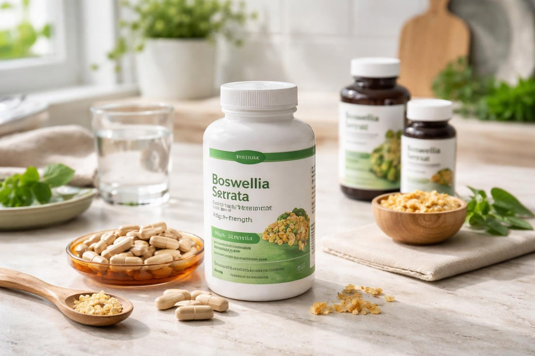 Boswellia serrata extract capsules and label close-up