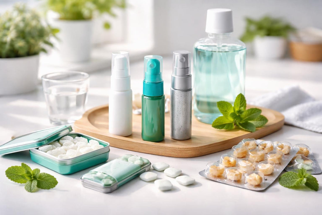 assorted breath fresheners mints sprays and lozenges