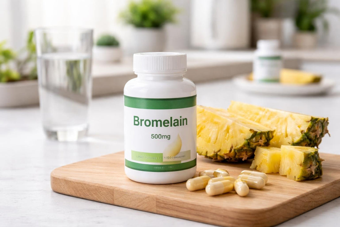 bromelain 500mg capsules supplement bottle and labels