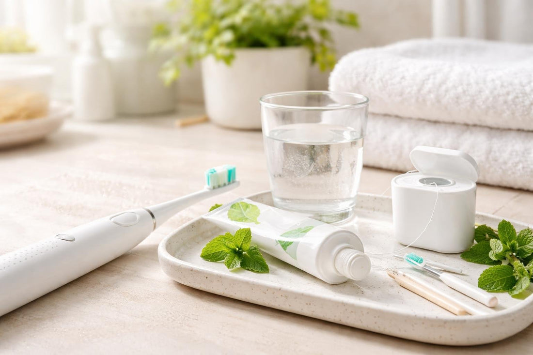 Toothbrush and floss routine steps for cleaner teeth