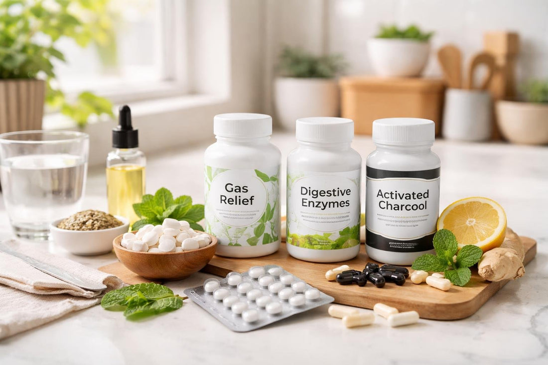 Budget abdominal gas relief options laid out on table
