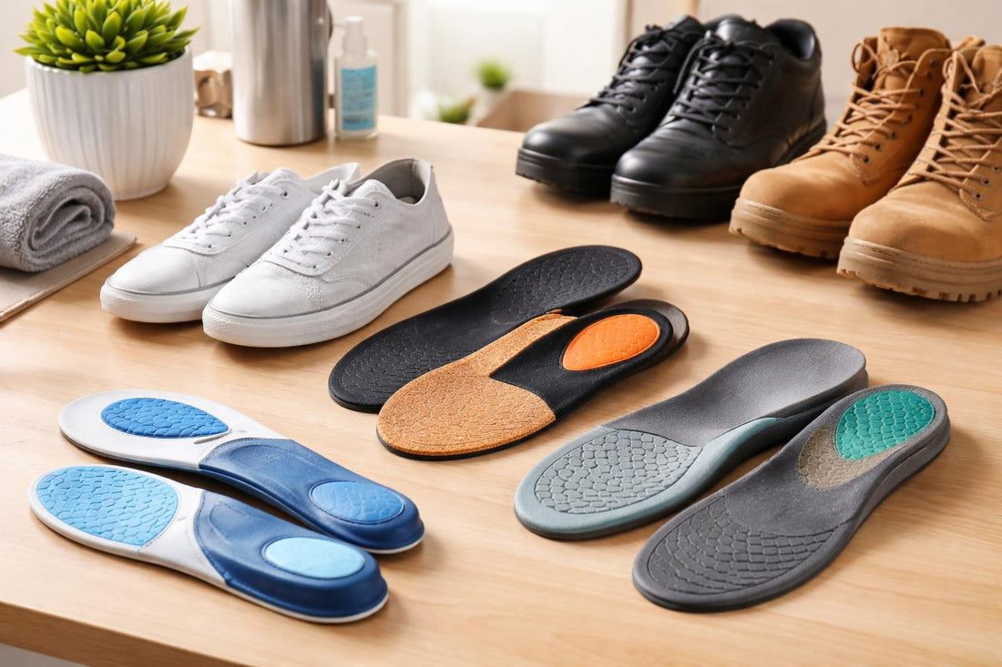 Budget arch support insoles laid out for UK work shoes