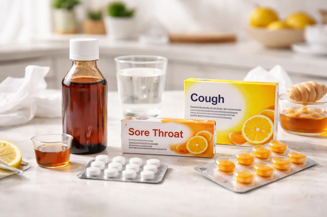 Budget cough and sore throat tablets, syrup and lozenges