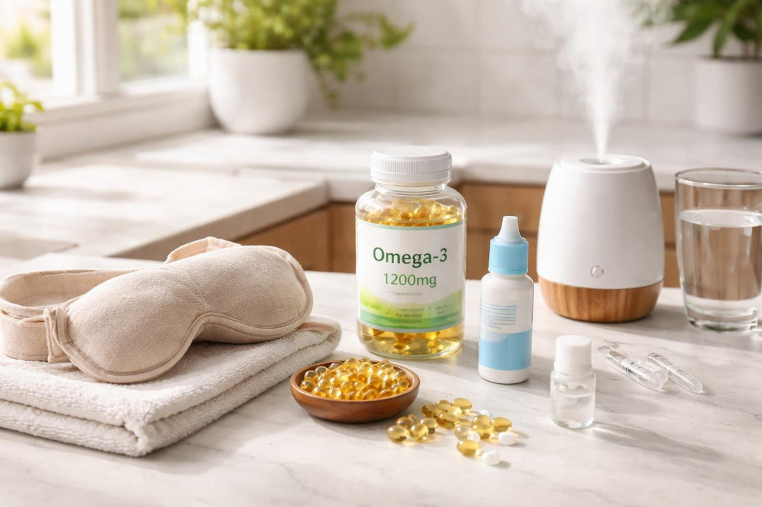 Budget-friendly dry eye relief essentials laid out neatly