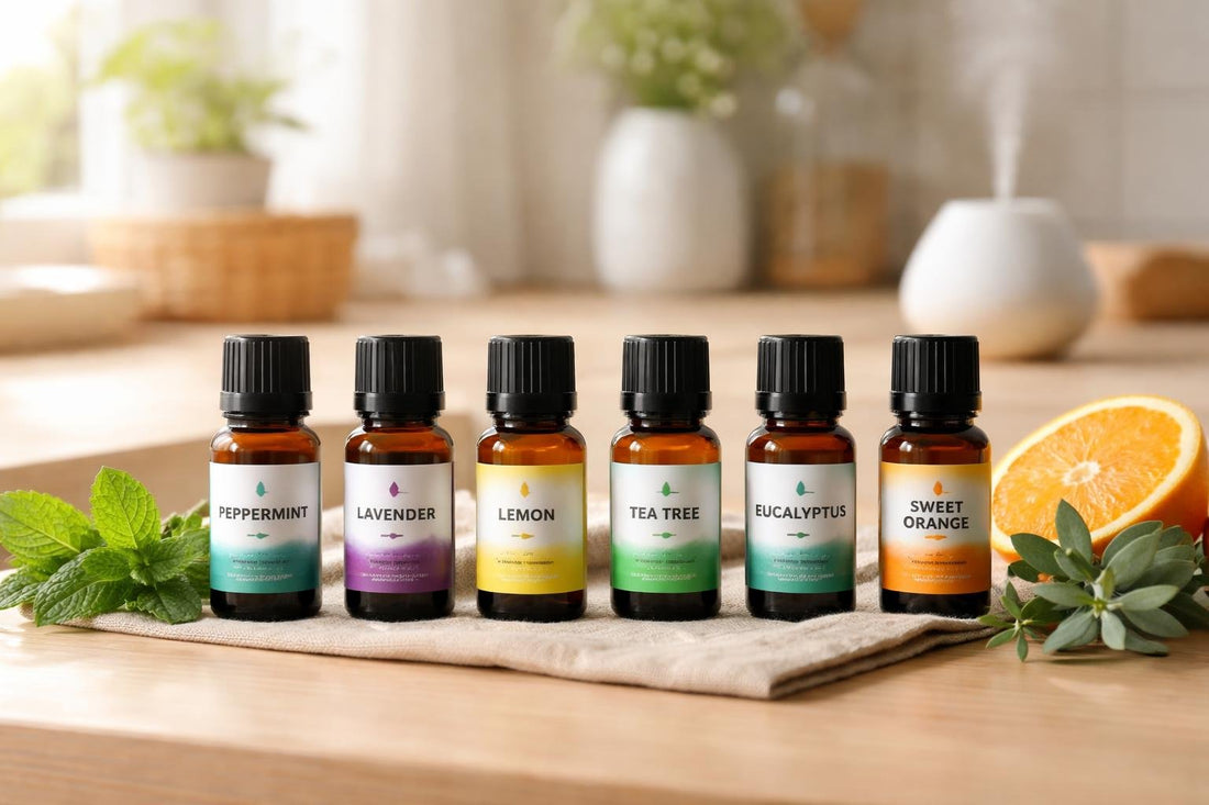 Budget-friendly essential oil singles lined up for daily use