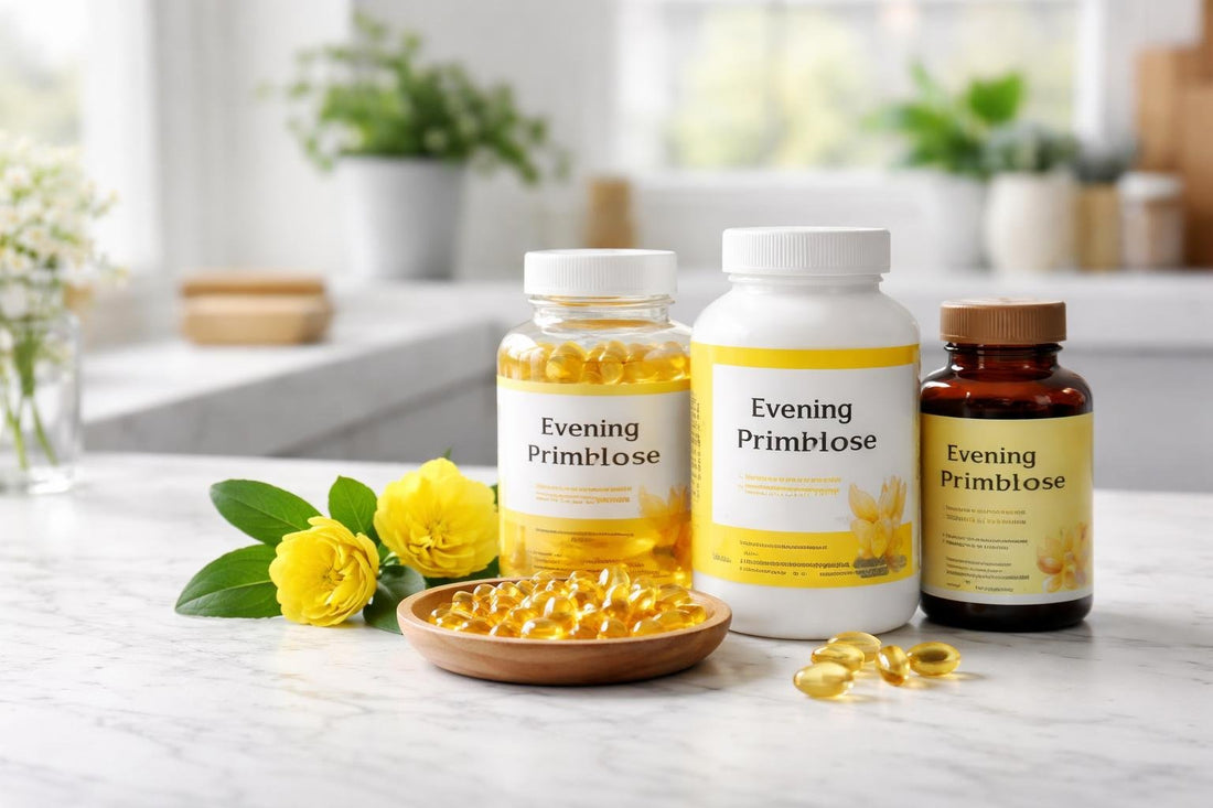 Budget evening primrose oil softgels on a UK shelf