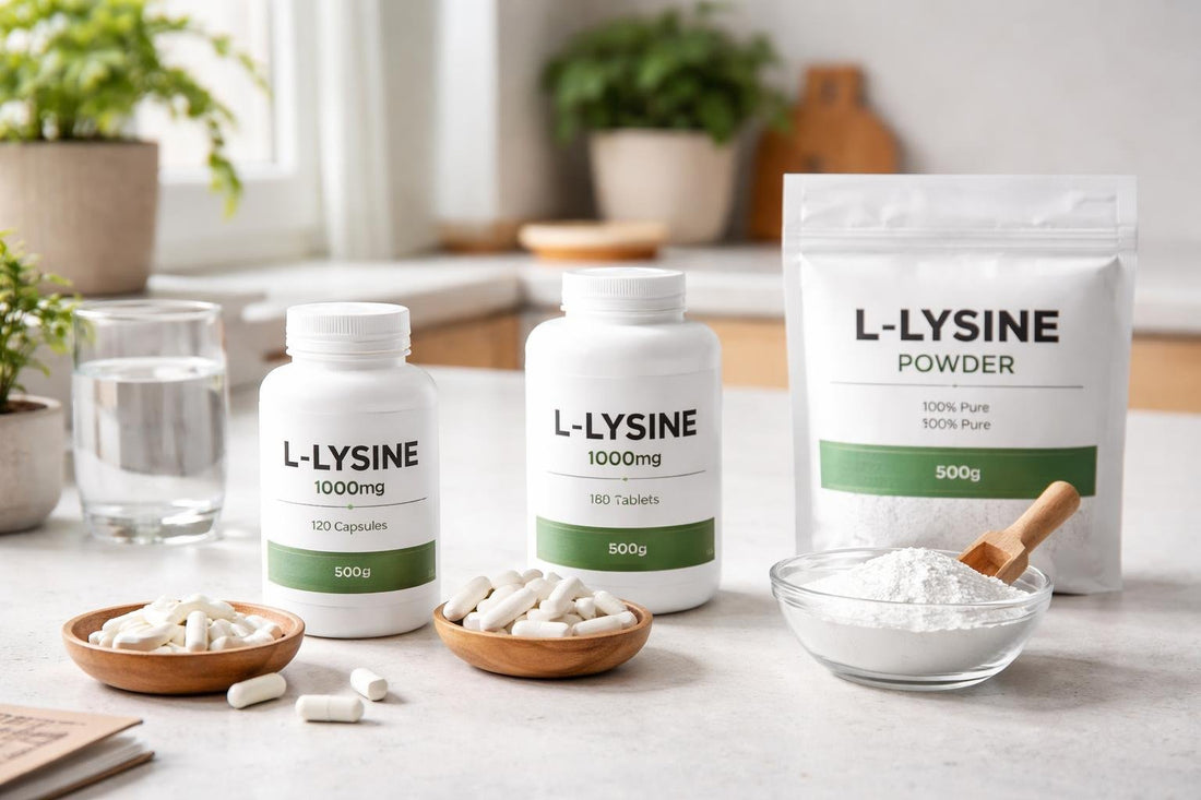 Budget L-lysine tablets, capsules and powder options in UK