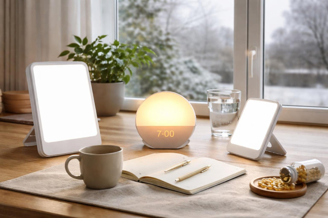 Budget light therapy lamp setup on a UK winter morning