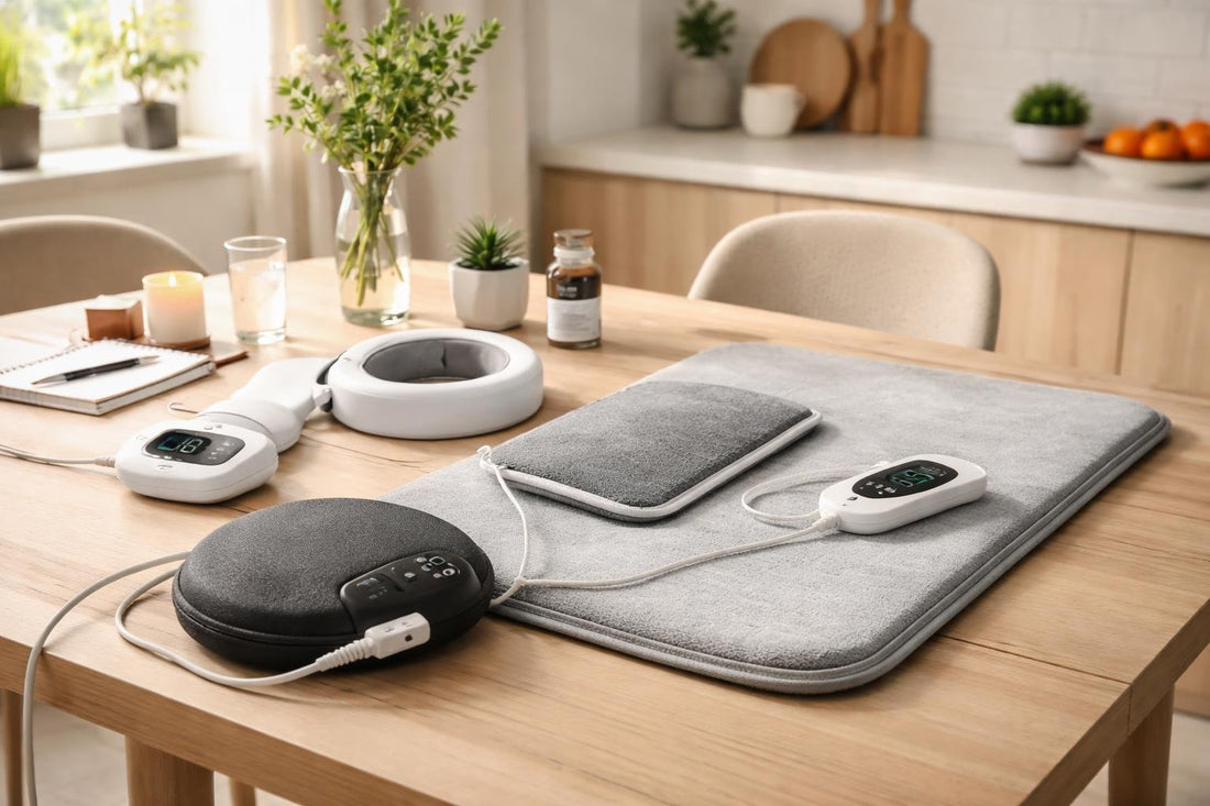 Budget magnetic field therapy essentials laid out for home use