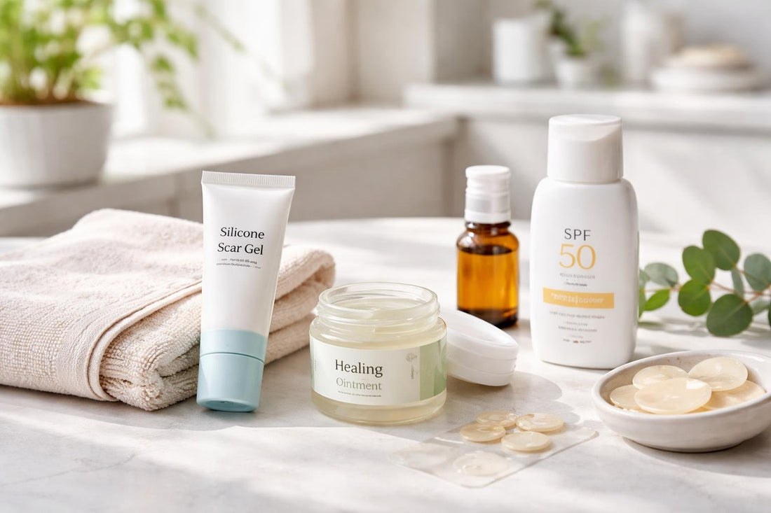 Budget scar care routine with silicone gel and SPF