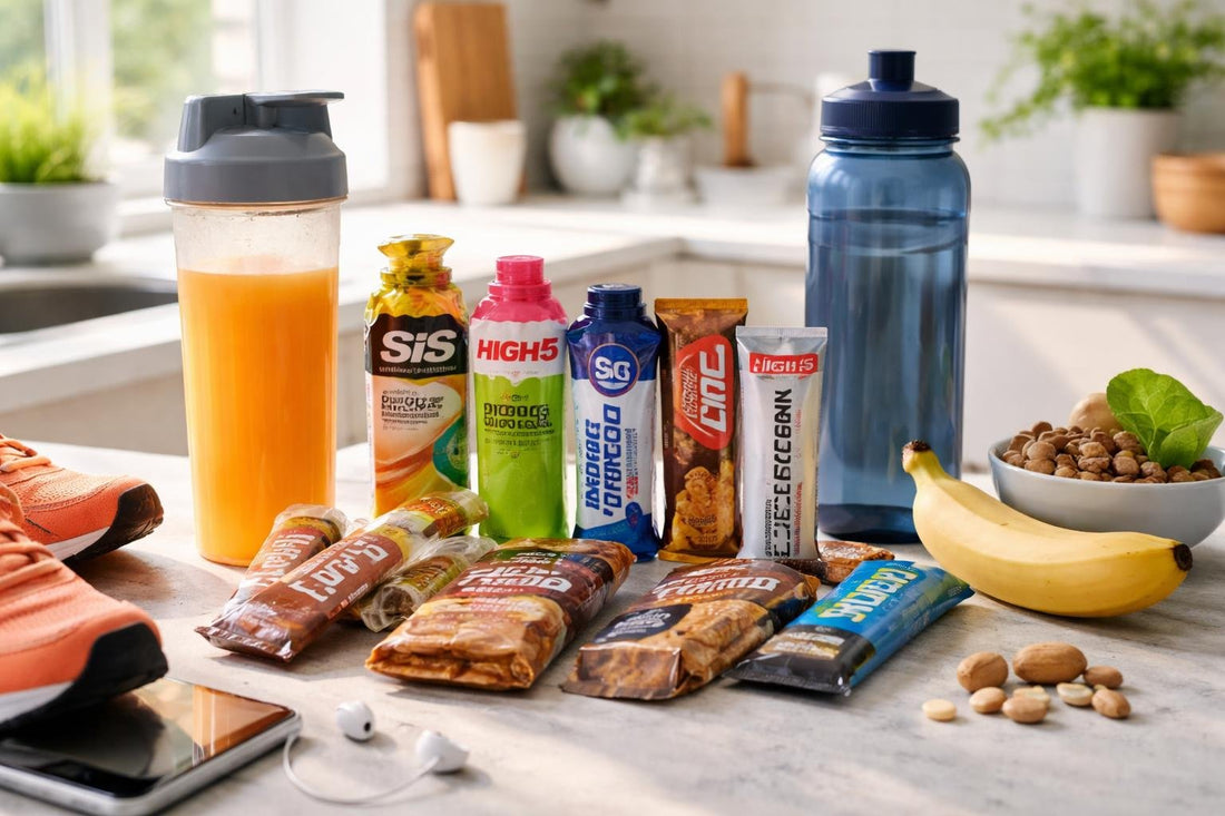 Runner’s portable sports snacks and drinks selection