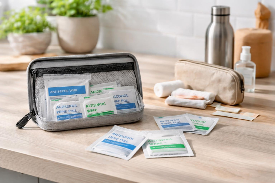 Individually wrapped cleansing wipes in a compact travel kit