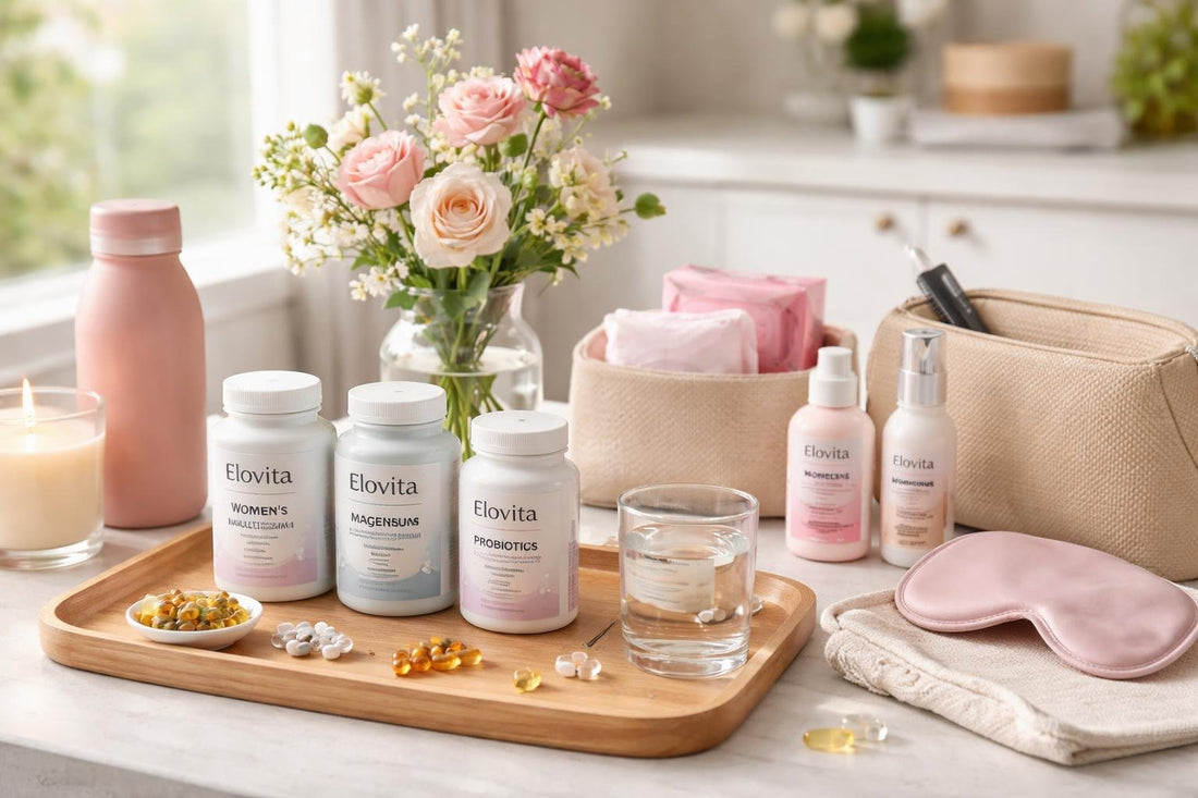Budget women’s health care essentials laid out at home