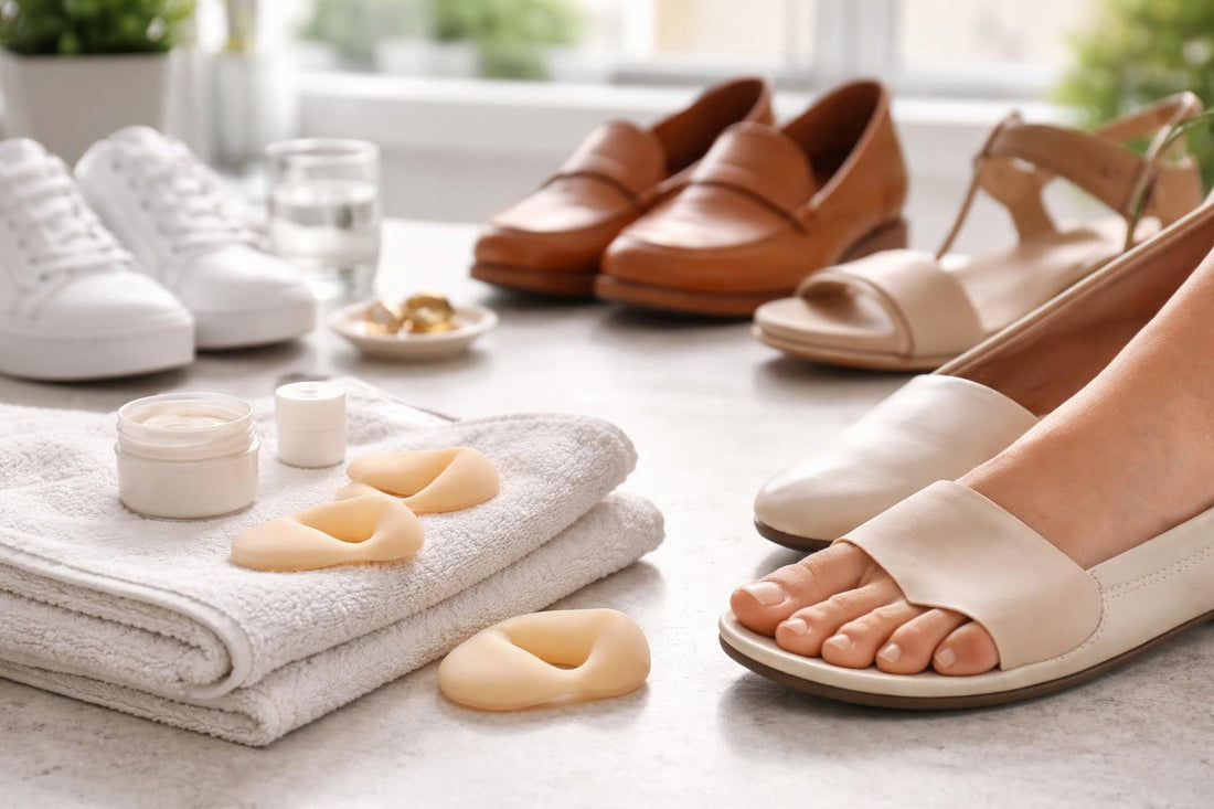 Bunion cushion pads protecting big toe joint in shoes