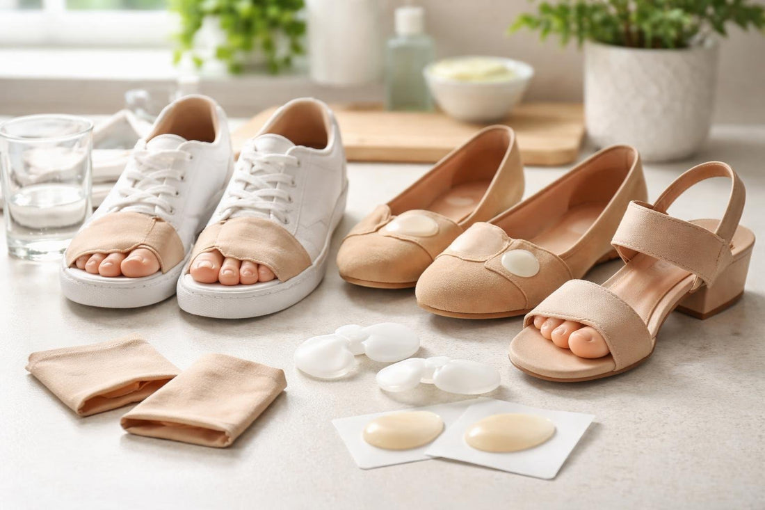 Soft bunion cushion pads and toe spacers in everyday shoes
