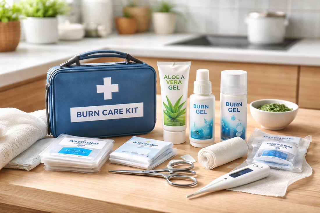 Home scald burn care essentials kit and supplies