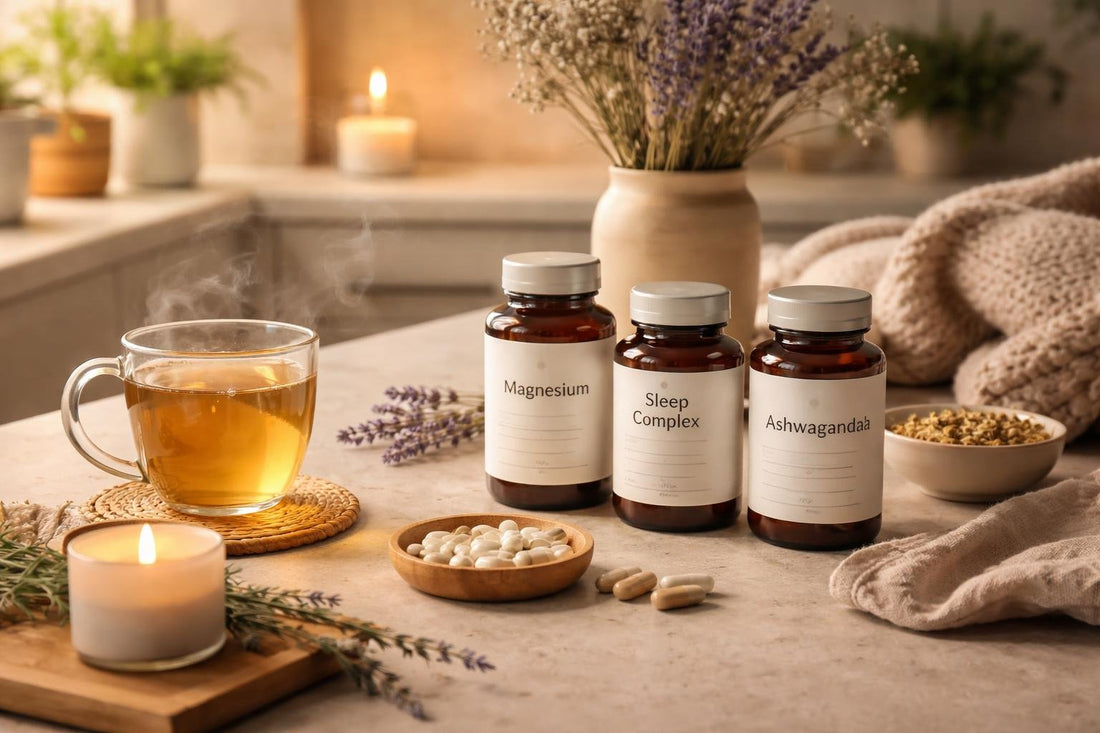 Calming evening routine with supplements and herbal tea
