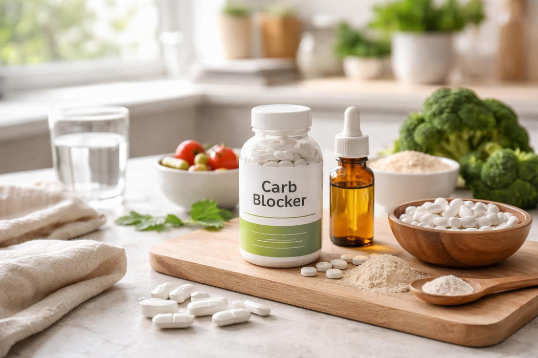 Variety of carbohydrate blocker supplement formats on table