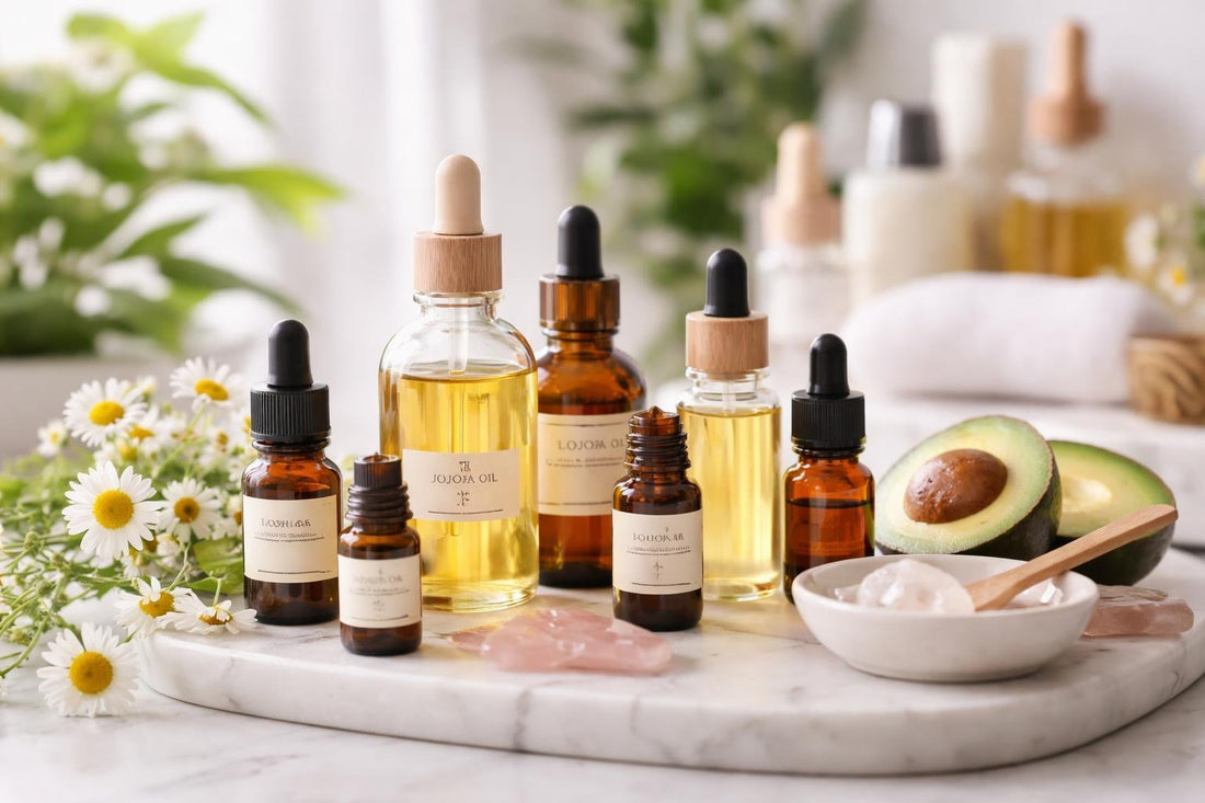 bottles of carrier and essential oils for sensitive skin