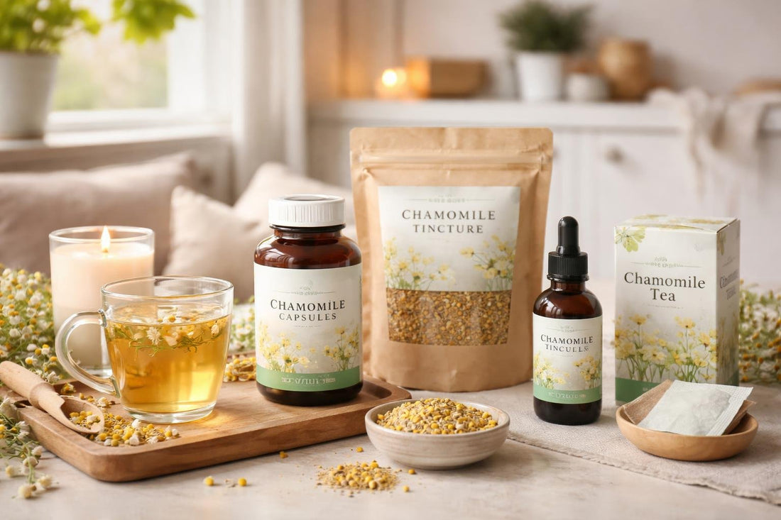 Chamomile herbal supplements for beginners in a calming evening routine