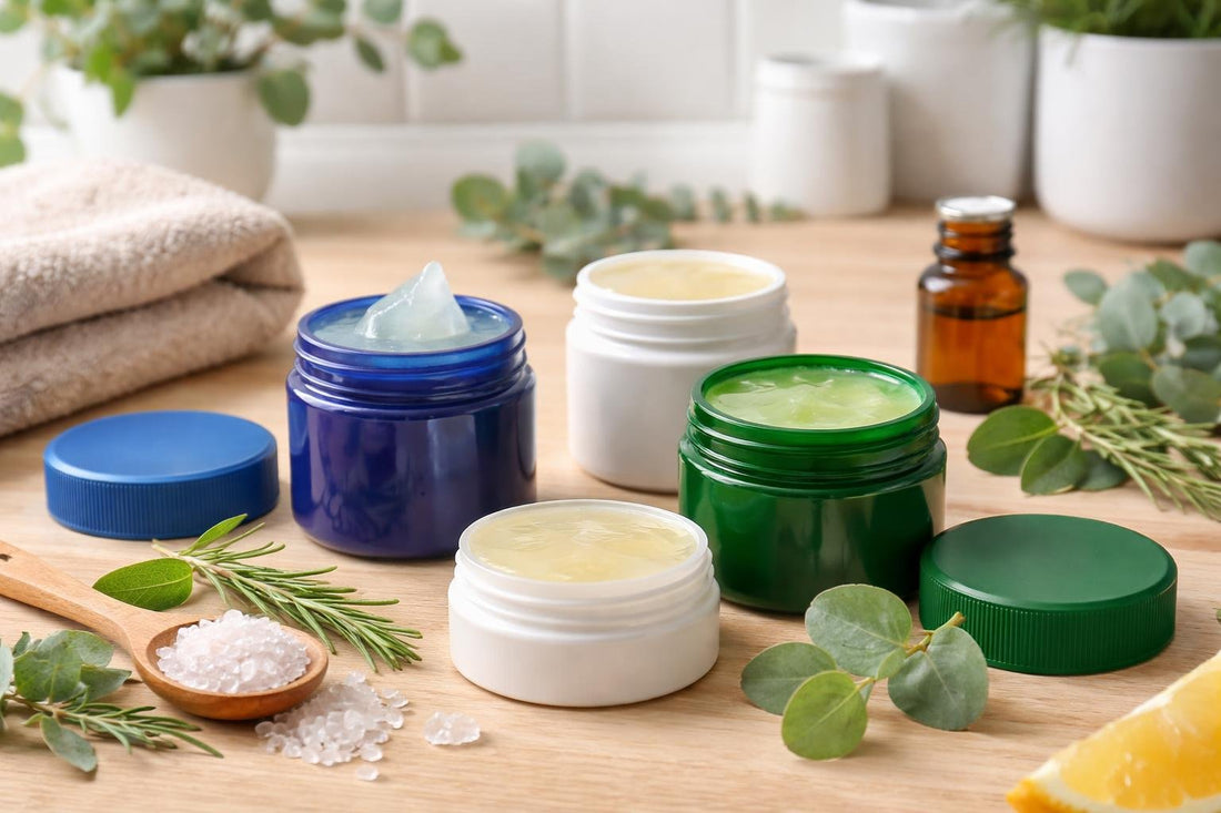 Family chest rub jars and menthol balm close-up
