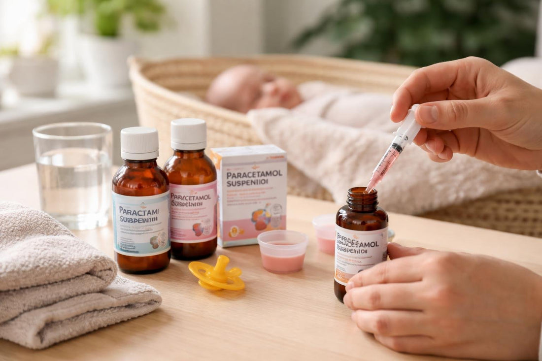 Parent measuring infant acetaminophen with syringe