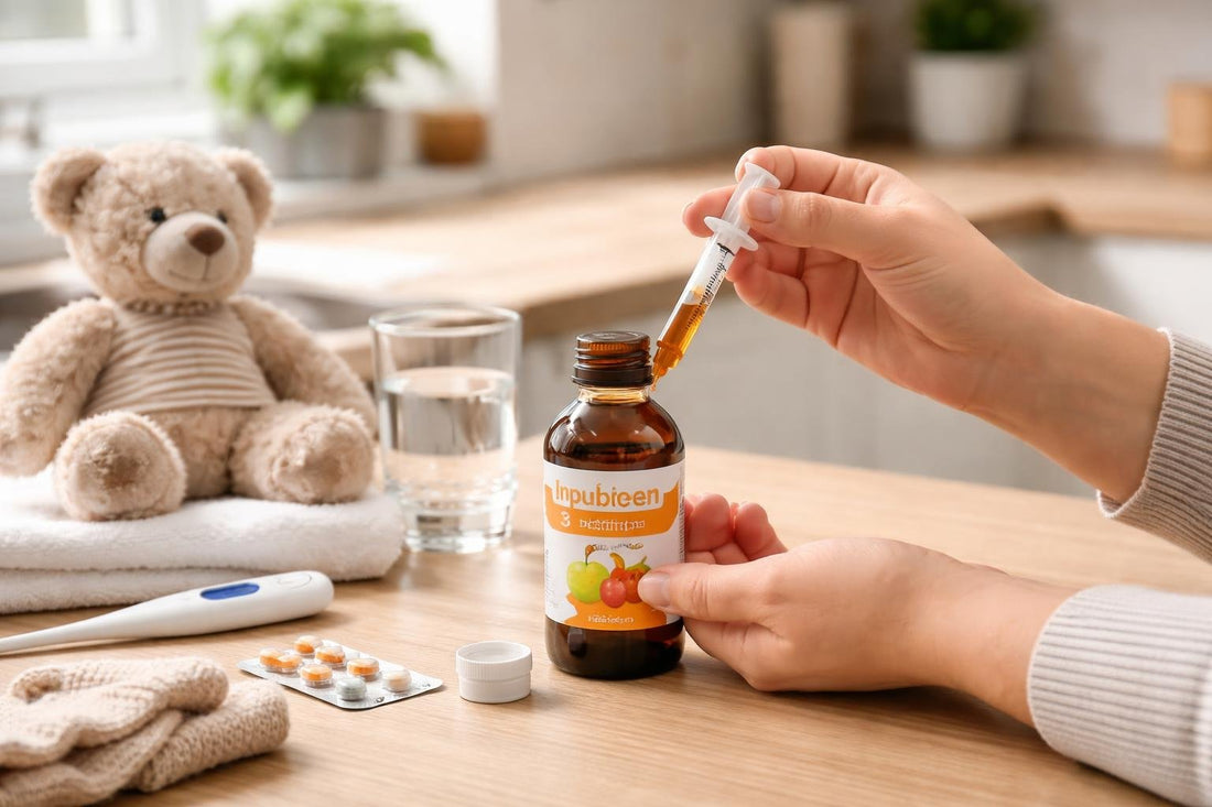 Parent measuring children’s ibuprofen dose with an oral syringe