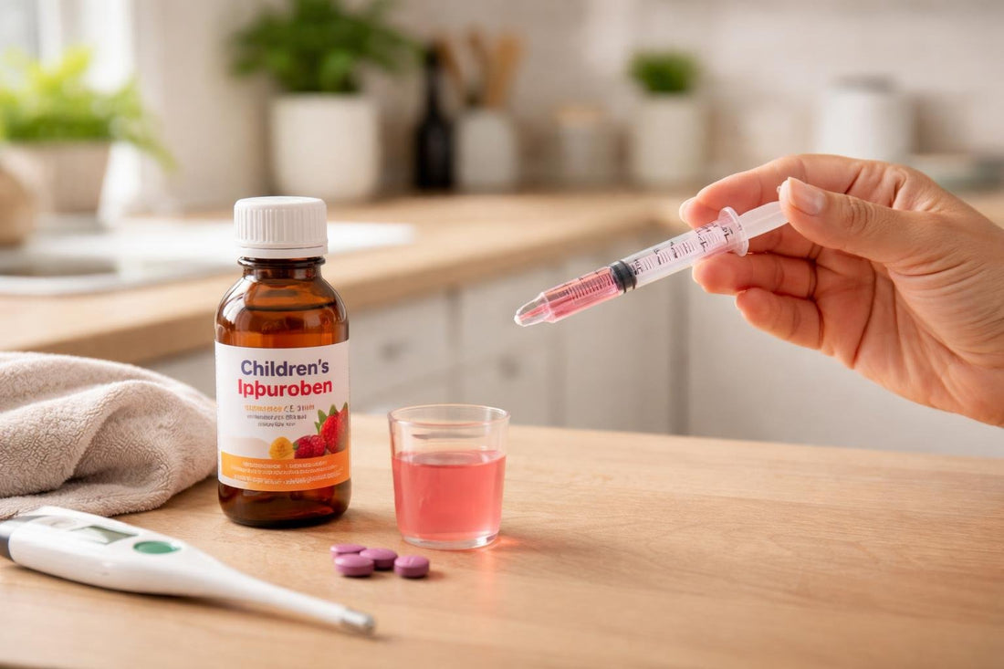Parent measuring a child's ibuprofen liquid dose