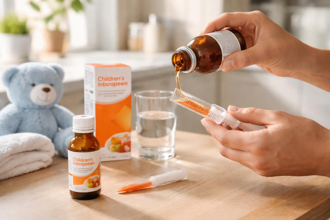 Parent measuring children’s ibuprofen with an oral syringe