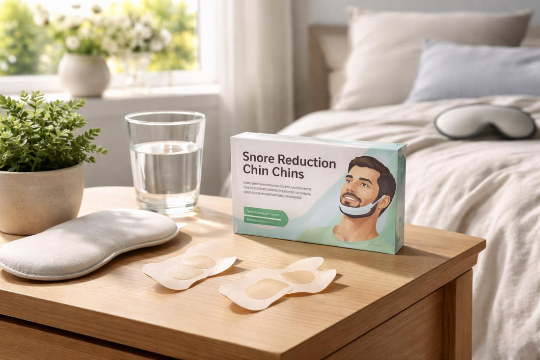 Chin strips supporting mouth closure for quieter spring sleep