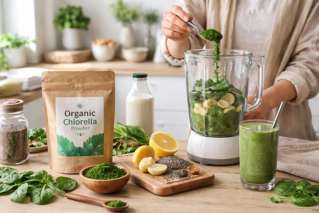 UK vegan using chlorella powder in smoothie