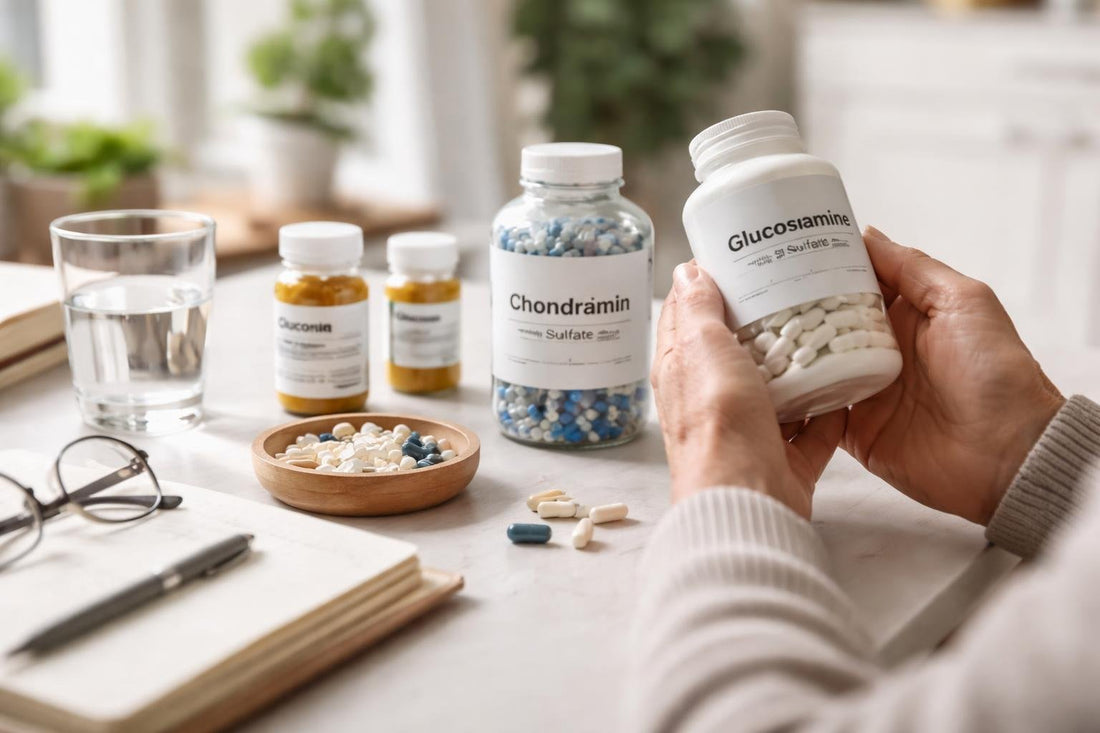 Elderly person checking joint supplement labels
