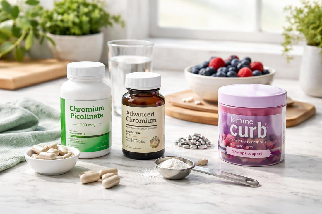 Chromium supplement bottles and measuring spoons