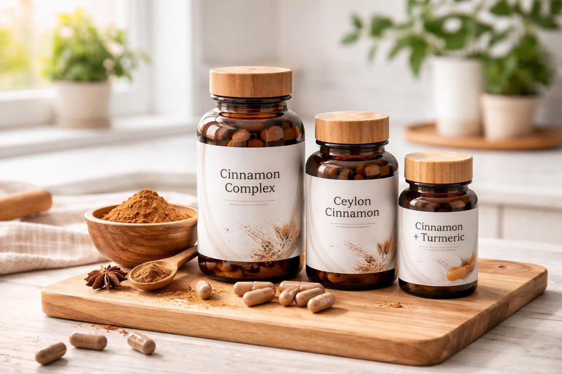 Cinnamon herbal supplement capsules and powder for seasonal wellness