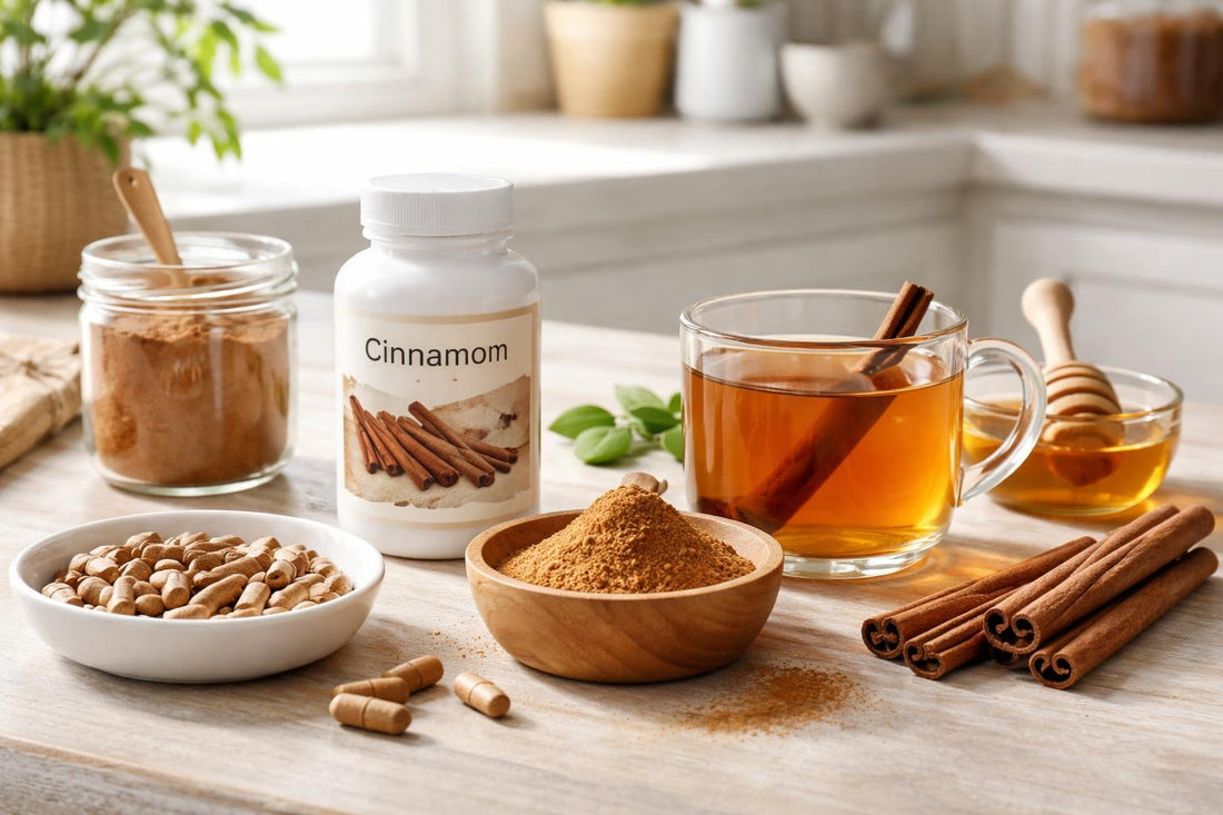 Beginner-friendly cinnamon supplement formats: capsules, powder and tea