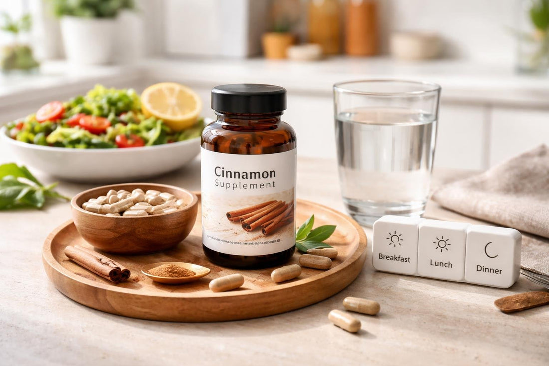 Cinnamon supplement capsules with meal timing reminder