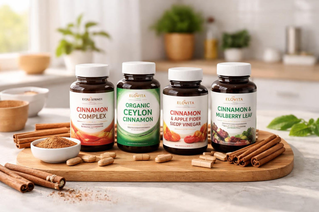 Assorted cinnamon supplement bottles and capsules UK