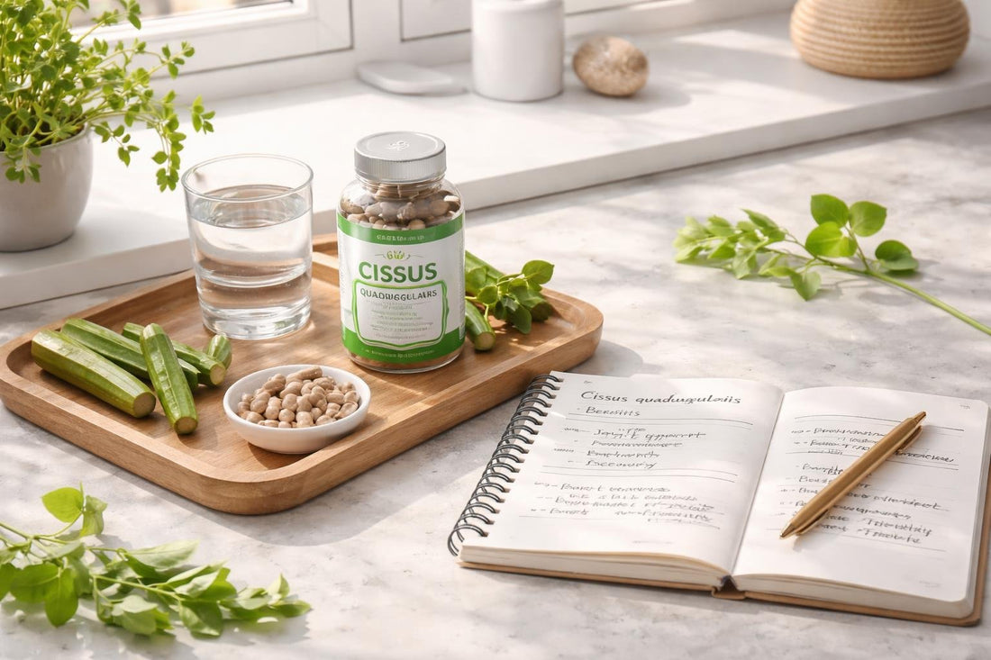 Cissus quadrangularis portfolio notes beside fitness journal
