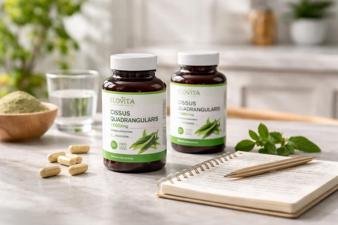 Cissus Quadrangularis supplement bottles and notes