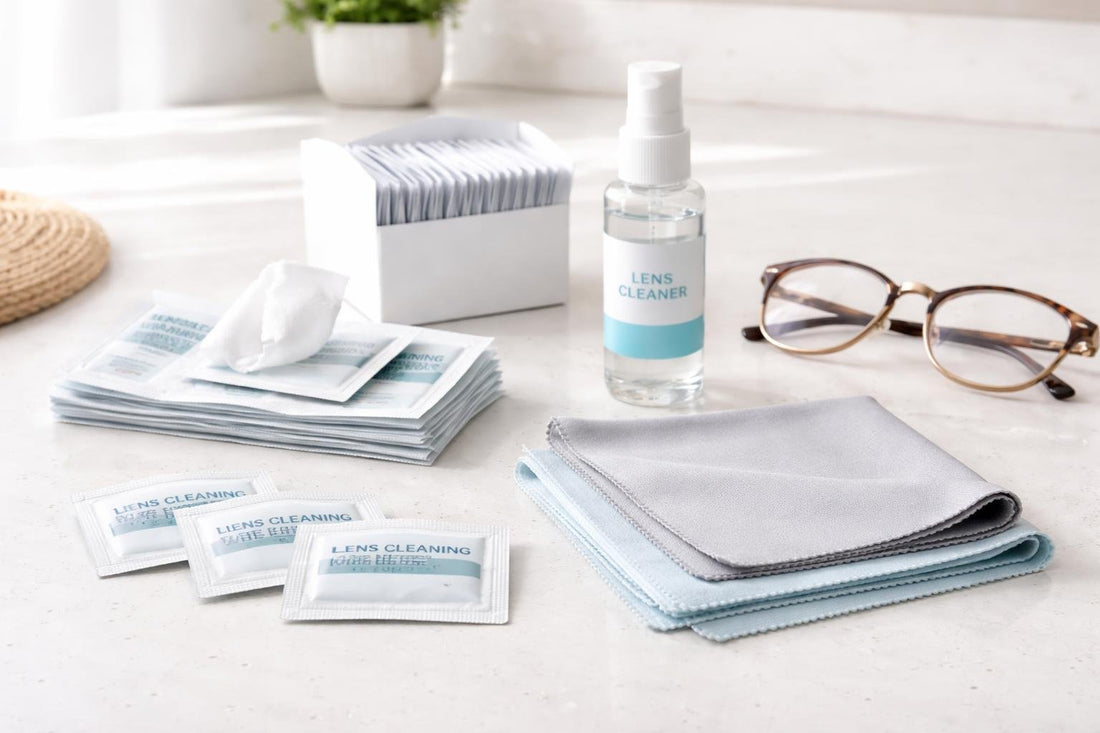 Assorted eyeglass cleaning tissues and microfibre cloths