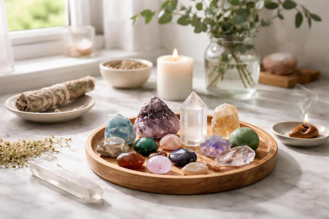 Crystals arranged for cleansing and charging at home