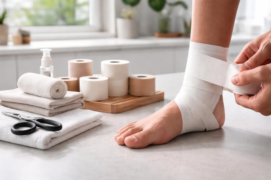 Clinical first aid tape on athlete ankle support