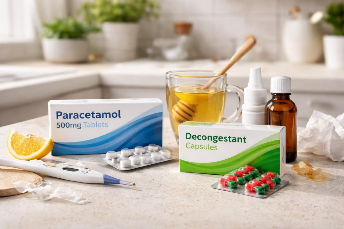 winter cold flu medicine kit items on table